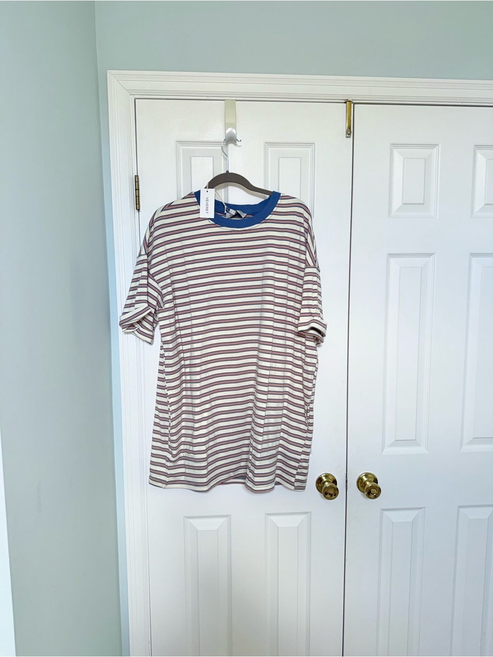 Striped Crewneck Short-Sleeve Shirt dress